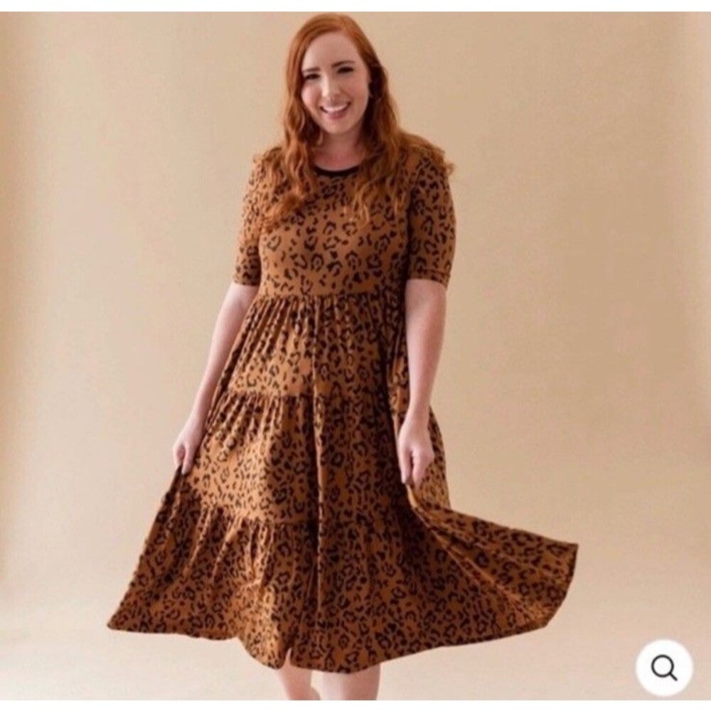 Kyte Baby Womens Dress Size Small Cheetah Print Midi Bamboo Tiered NWOT